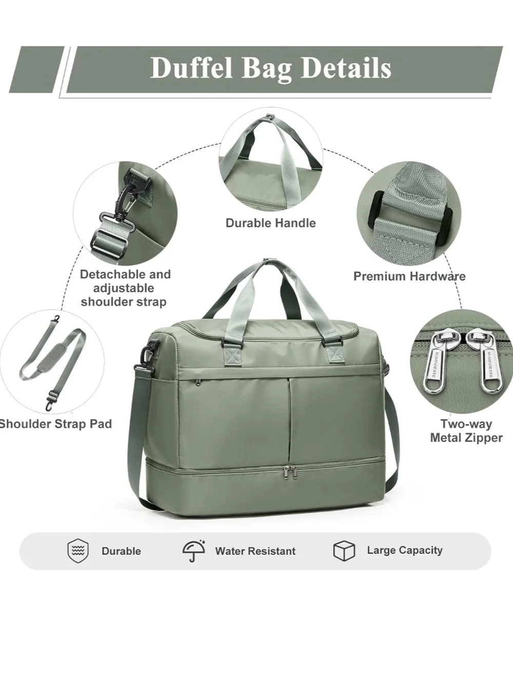 Travel Duffel Bag - Sage Green Weekend Bag